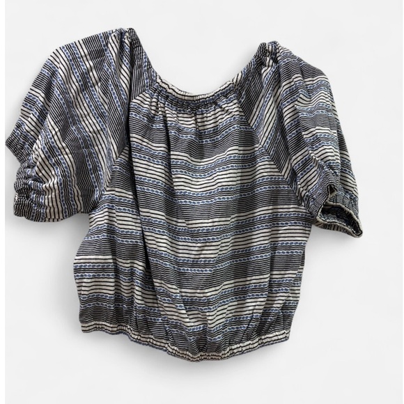 New Madewell Womans Sz Small Blouse Striped Jacquard Keyhole Crop Top NWT - Picture 4 of 6